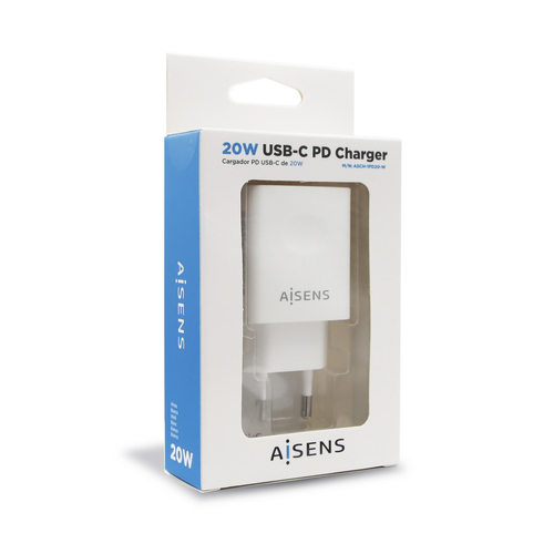 AISENS - CARGADOR USB-C PD3.0 1 PUERTO 1xUSB-C 20W, BLANCO