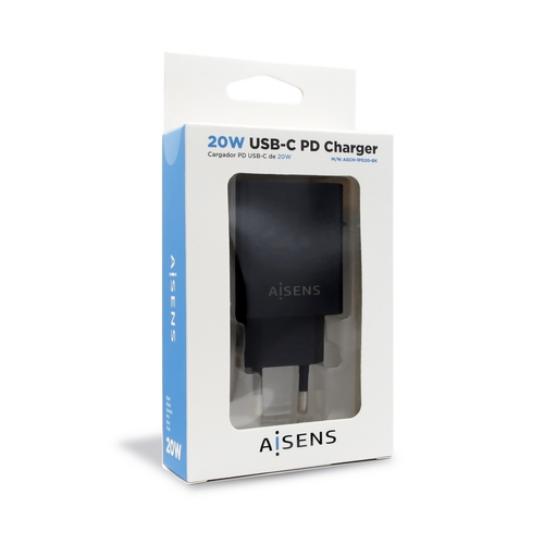 AISENS - CARGADOR USB-C PD3.0 1 PUERTO 1xUSB-C 20W, NEGRO