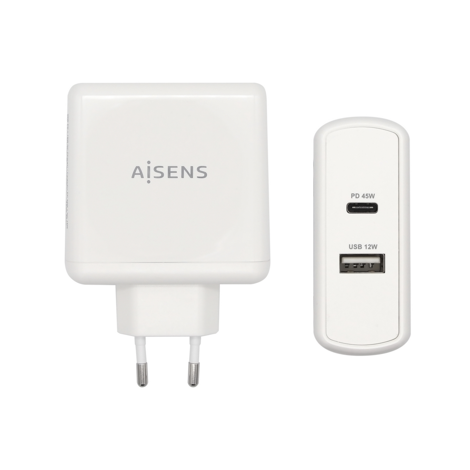 AISENS - CARGADOR 57W 1xUSB-C PD3.0 45W 1xUSB-A 5V/2.4A 12W BLANCO