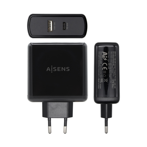 AISENS - CARGADOR 57W 1xUSB-C PD3.0 45W 1xUSB-A 5V/2.4A 12W NEGRO