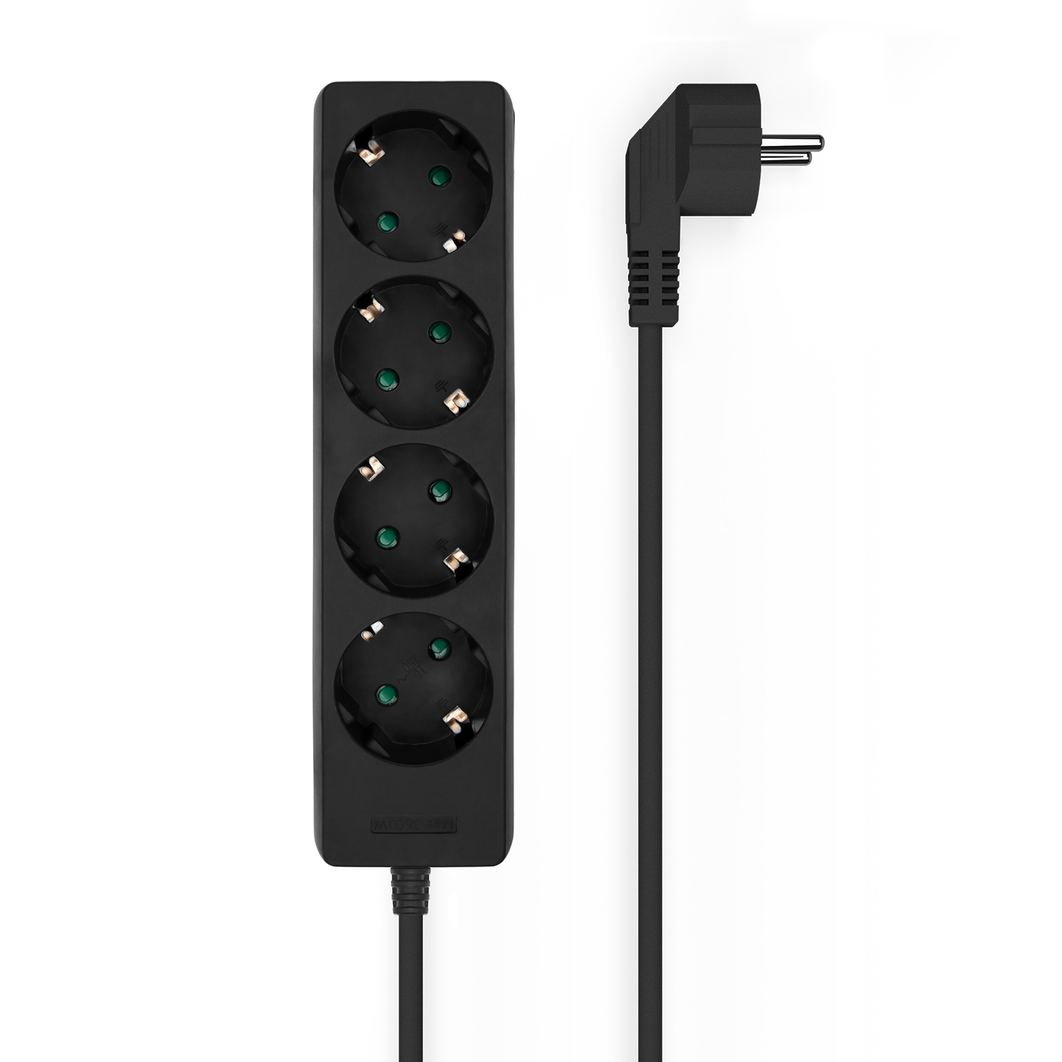 AISENS Base multiple 4 tomas sin interruptor con cable 3x1.5mm2, negro, 1.4m