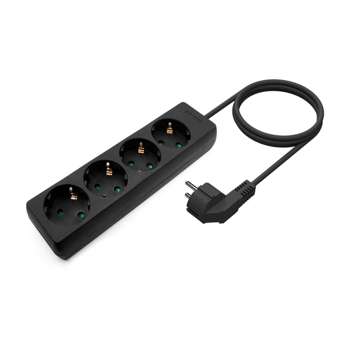 AISENS Base multiple 4 tomas sin interruptor con cable 3x1.5mm2, negro, 1.4m