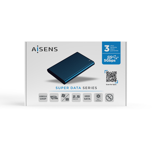 AISENS CAJA EXTERNA 2,5" ASE-2525BWN 9.5MM SATA A USB 3.0/USB3.1 GEN1, AZUL PACIFICO