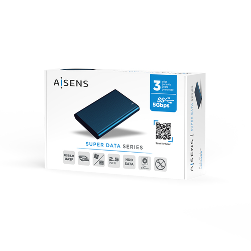 AISENS CAJA EXTERNA 2,5" ASE-2525BWN 9.5MM SATA A USB 3.0/USB3.1 GEN1, AZUL PACIFICO