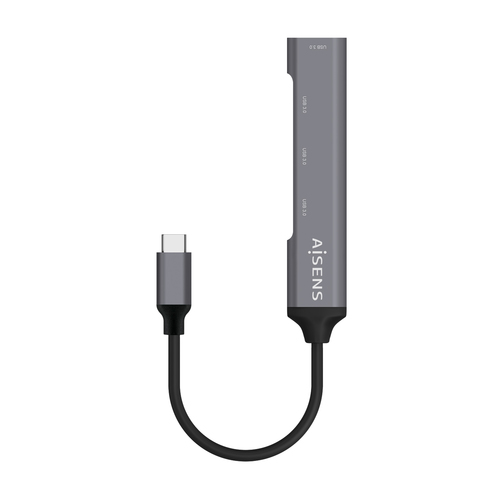 AISENS HUB USB 3.1 USB-C aluminio, USB-C/M-4xtipo A/H, gris, 10cm