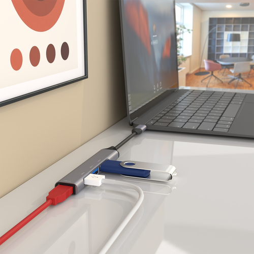 AISENS HUB USB 3.1 USB-C aluminio, USB-C/M-4xtipo A/H, gris, 10cm