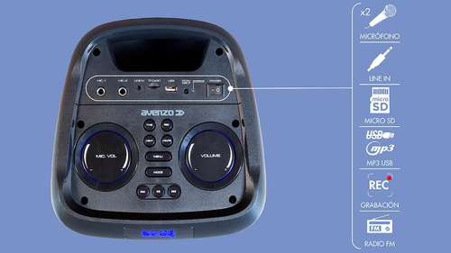 AVENZO ALTAVOZ BLUETOOTH CON LUCES LED 250W 5400 mAh- descatalogado