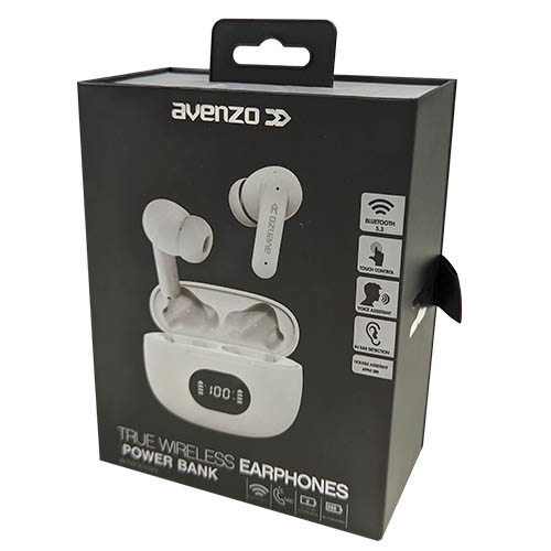 AVENZO AURICULARES TRUE WIRELESS TACTILES CON POWER BANK BLANCOS