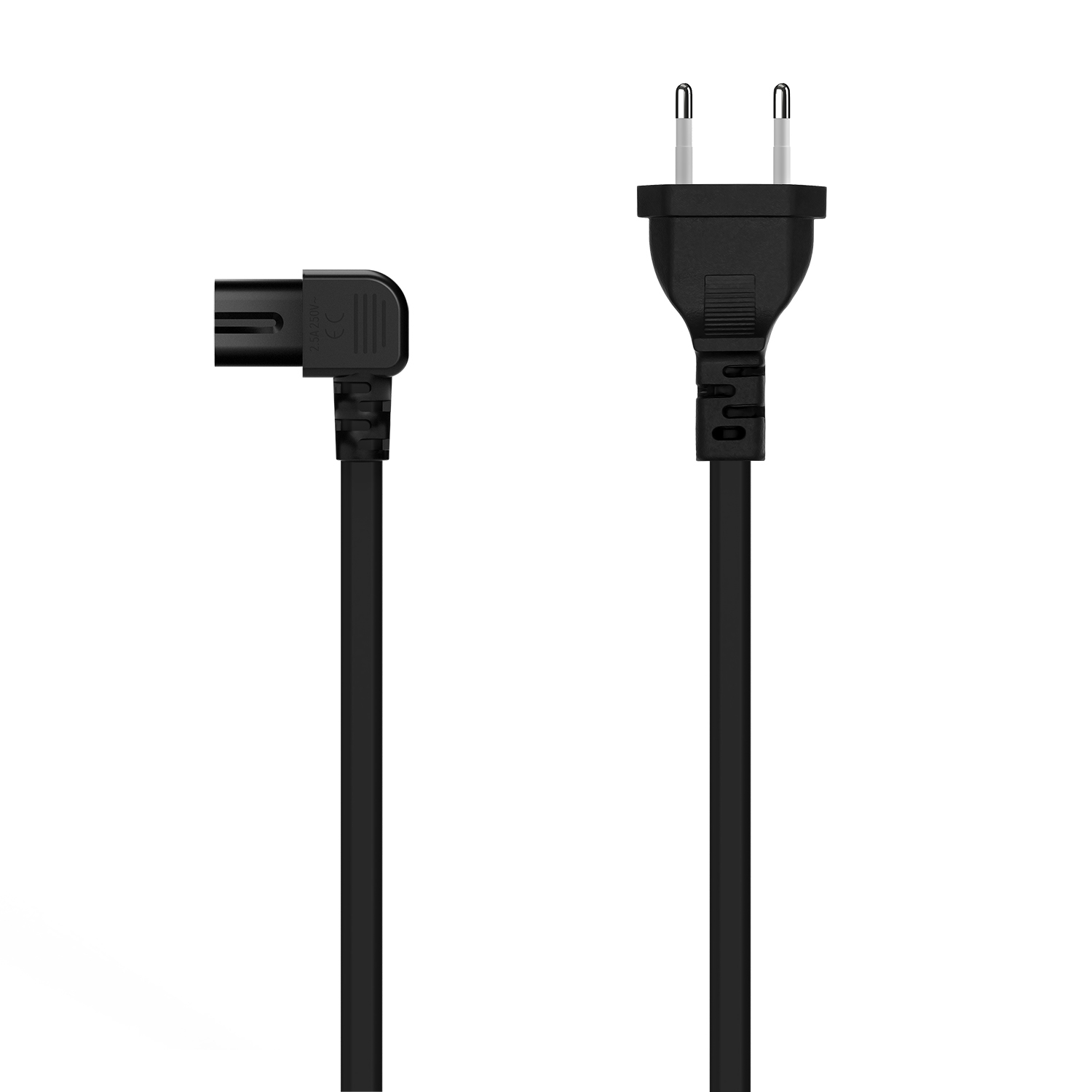 AISENS - CABLE ALIMENTACION ACODADO FORMA 8, CEE7/16/M-C7/H, NEGRO, 1.8M
