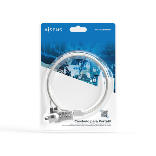 AISENS CABLE DE SEGURIDAD T-LOCK CON CERRADURA DE COMBINACION PARA ORDENADOR, MONITOR, PORTATIL 1.5M