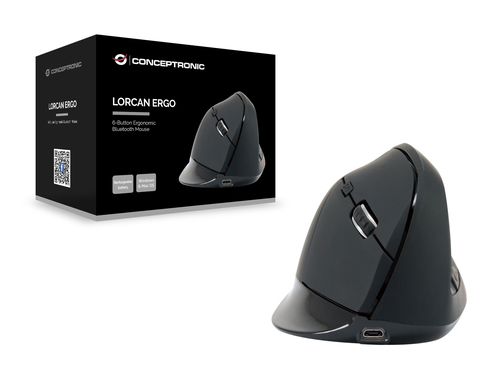 CONCEPTRONIC MOUSE BLUETOOH 5.2 ERGONOMICO 6 BOTONES 1600DPI  BATERIA RECARGABLE COLOR NEGRO