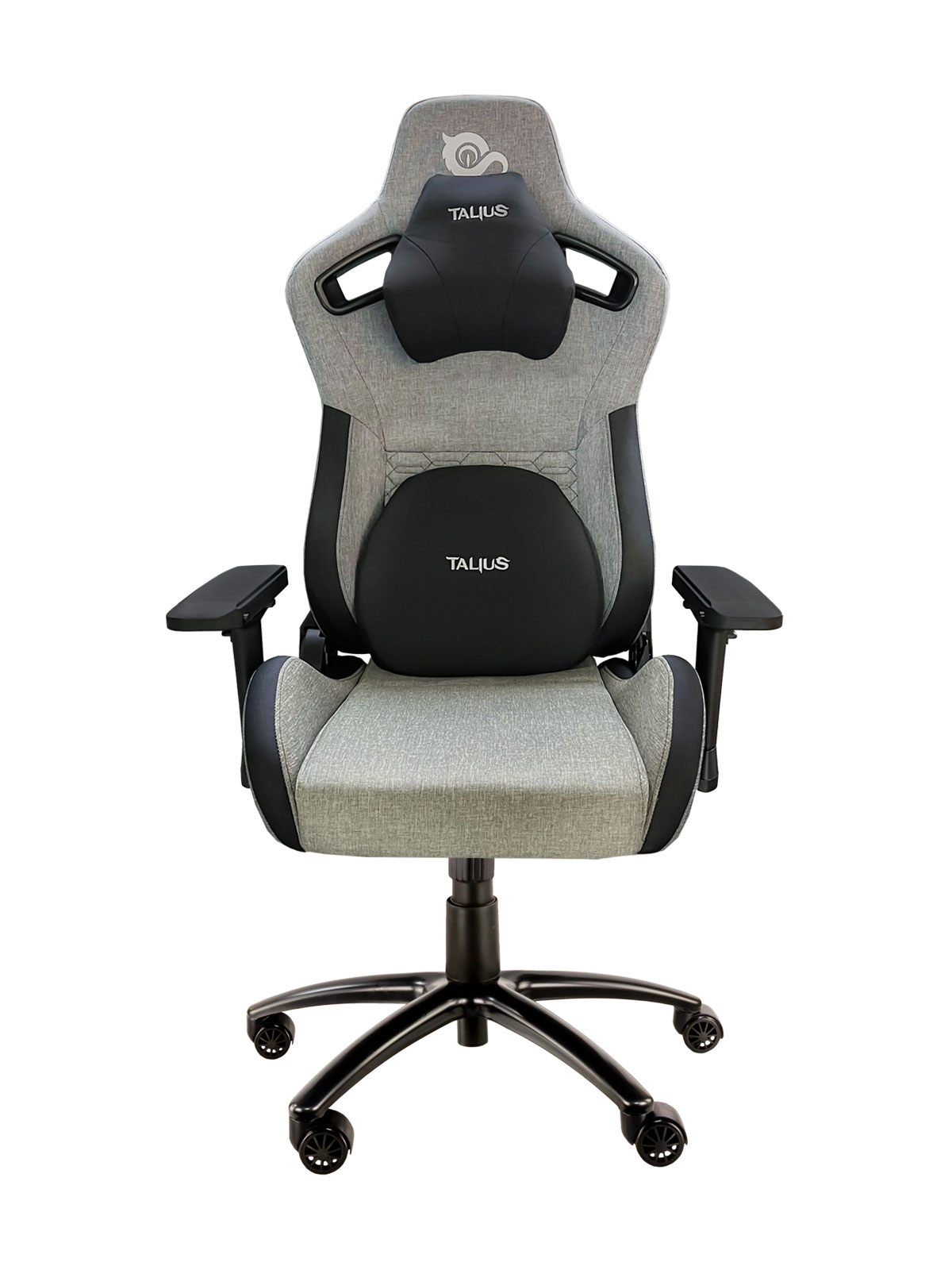 Talius silla Raptor gaming negra/gris tela transpirable, 4D, Frog, base metal, ruedas nylon