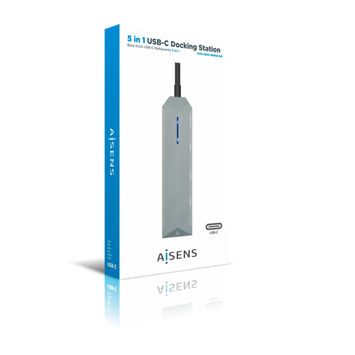 AISENS - USB-C DOCK 5 EN 1, USB-C A 1xHDMI, 1xRJ45, 2xUSB, 1xPD, GRIS, 15CM