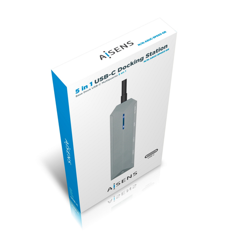 AISENS - USB-C DOCK 5 EN 1, USB-C A 1xHDMI, 1xRJ45, 2xUSB, 1xPD, GRIS, 15CM