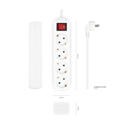 AISENS - BASE MULTIPLE 4 TOMAS CON INTERRUPTOR CON CABLE 3x1.5MM2, BLANCO, 1.4M