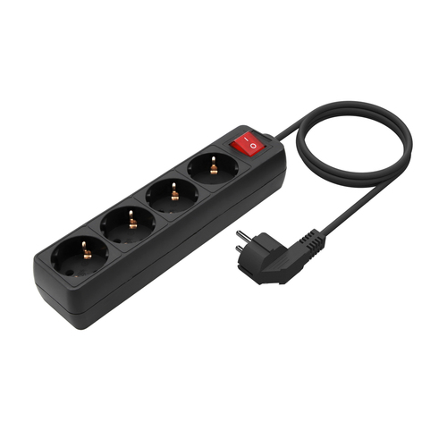 AISENS - BASE MULTIPLE 4 TOMAS CON INTERRUPTOR CON CABLE 3x1.5MM2, NEGRO, 1.4M