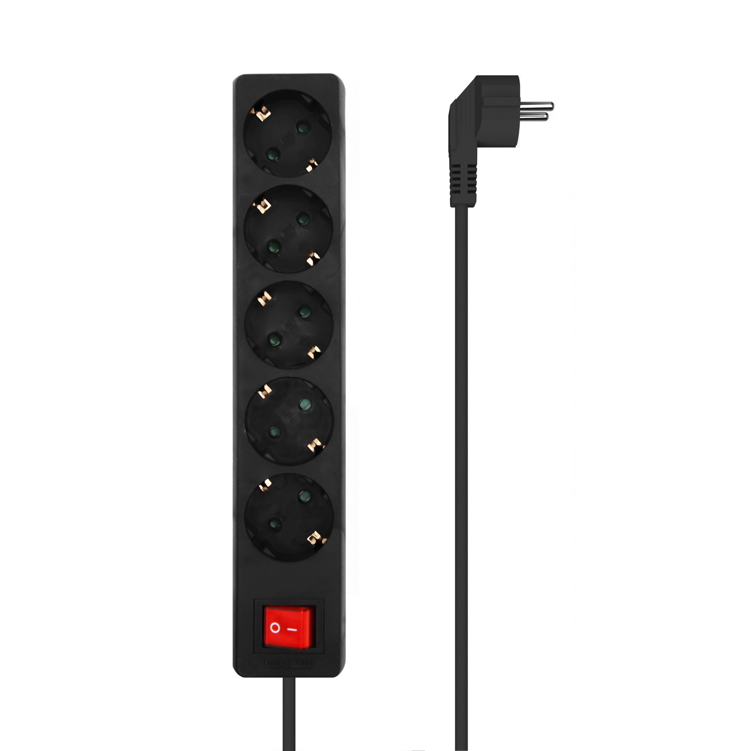 AISENS - BASE MULTIPLE 5 TOMAS CON INTERRUPTOR CON CABLE 3x1.5MM2, NEGRO, 1.4M
