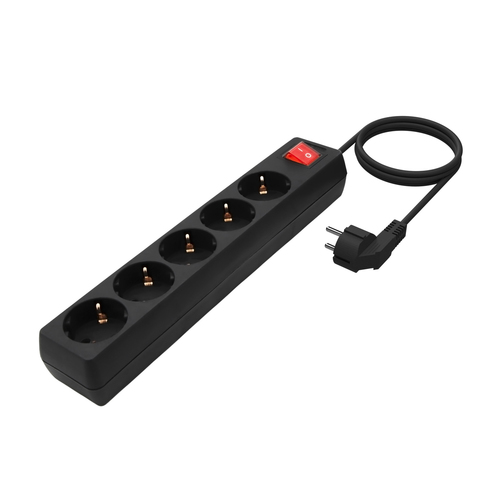 AISENS - BASE MULTIPLE 5 TOMAS CON INTERRUPTOR CON CABLE 3x1.5MM2, NEGRO, 1.4M