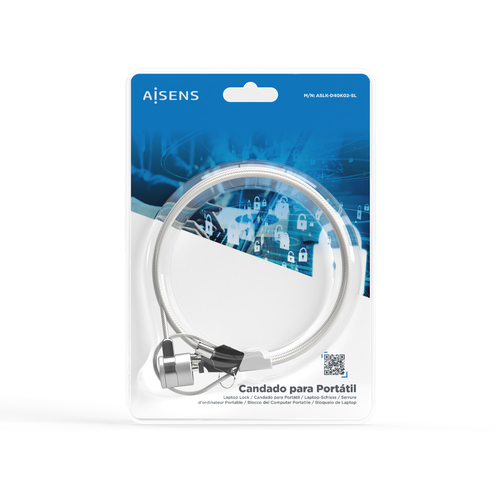 AISENS - CABLE DE SEGURIDAD T-LOCK CON CERRADURA DE LLAVE PARA ORDENADOR, MONITOR, PORTATIL 1.5M