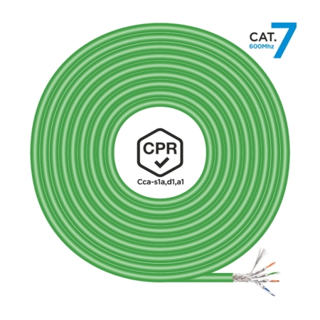 AISENS - Cable de Red RJ45 LSZH CPR Cca CAT.7 600 MHZ S/FTP AWG23, VERDE, 500M