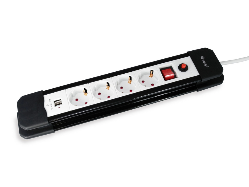 EQUIP REGLETA CON 4 TOMAS CABLE DE RED DE 1.5 METROS + 2 PUERTOS USB PROTECCION SOBRECARGA