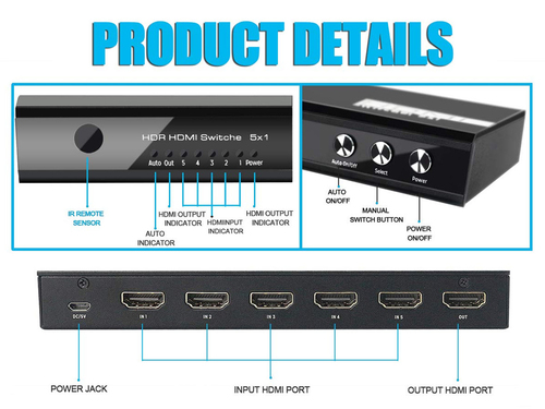 EQUIP SWITCH HDMI 2.0 4K 5x1 ALIMENTACION POR USB