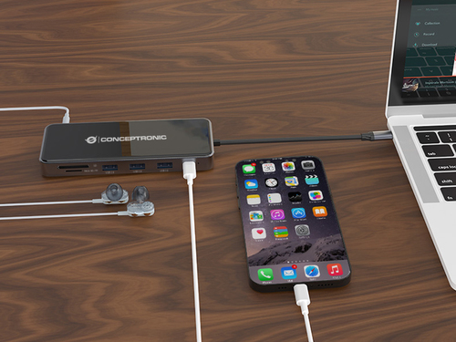 CONCEPTRONIC ADAPTADOR USB-C 12IN1 HDMIx2 VGA USB-C DATOS USB-A AUDIO LAN GIGABIT LECTOR DE TARJETAS DONN15G