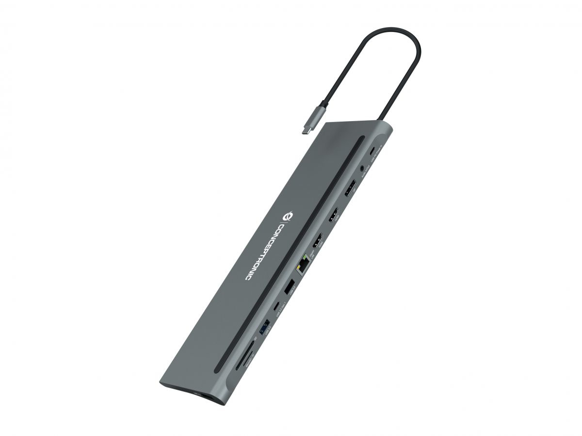 CONCEPTRONIC ADAPTADOR USB-C 12IN1 HDMIx2 DISPLAYPORT GIGABIT USB-C DATOS USB-A AUDIO LAN LECTOR TARJETAS DONN17G