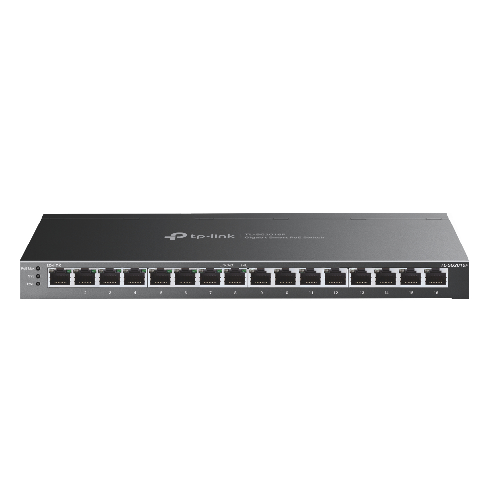 TP-LINK Conmutador inteligente JetStream™ Gigabit de 16 puertos con PoE+ de 8 puertos PUERTO: 8 puertos Gigabit PoE+ ESPECIFICACIONES: 802.3af/at, ali