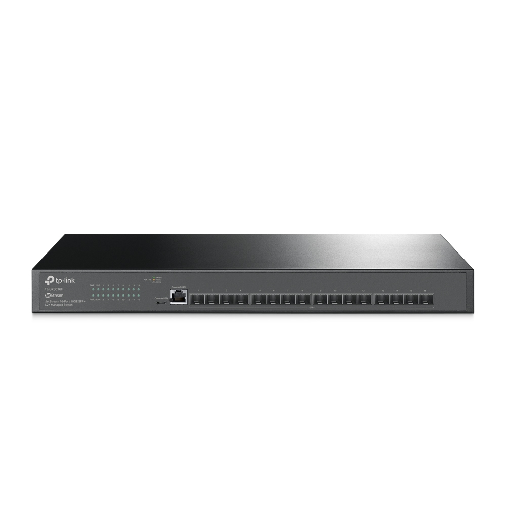 TP-LINK Conmutador administrado JetStream? de 16 puertos 10GE SFP+ L2+ PUERTO: 16 ranuras 10GSFP+, puerto de consola RJ45/Micro-USB ESPECIFICACIONES: