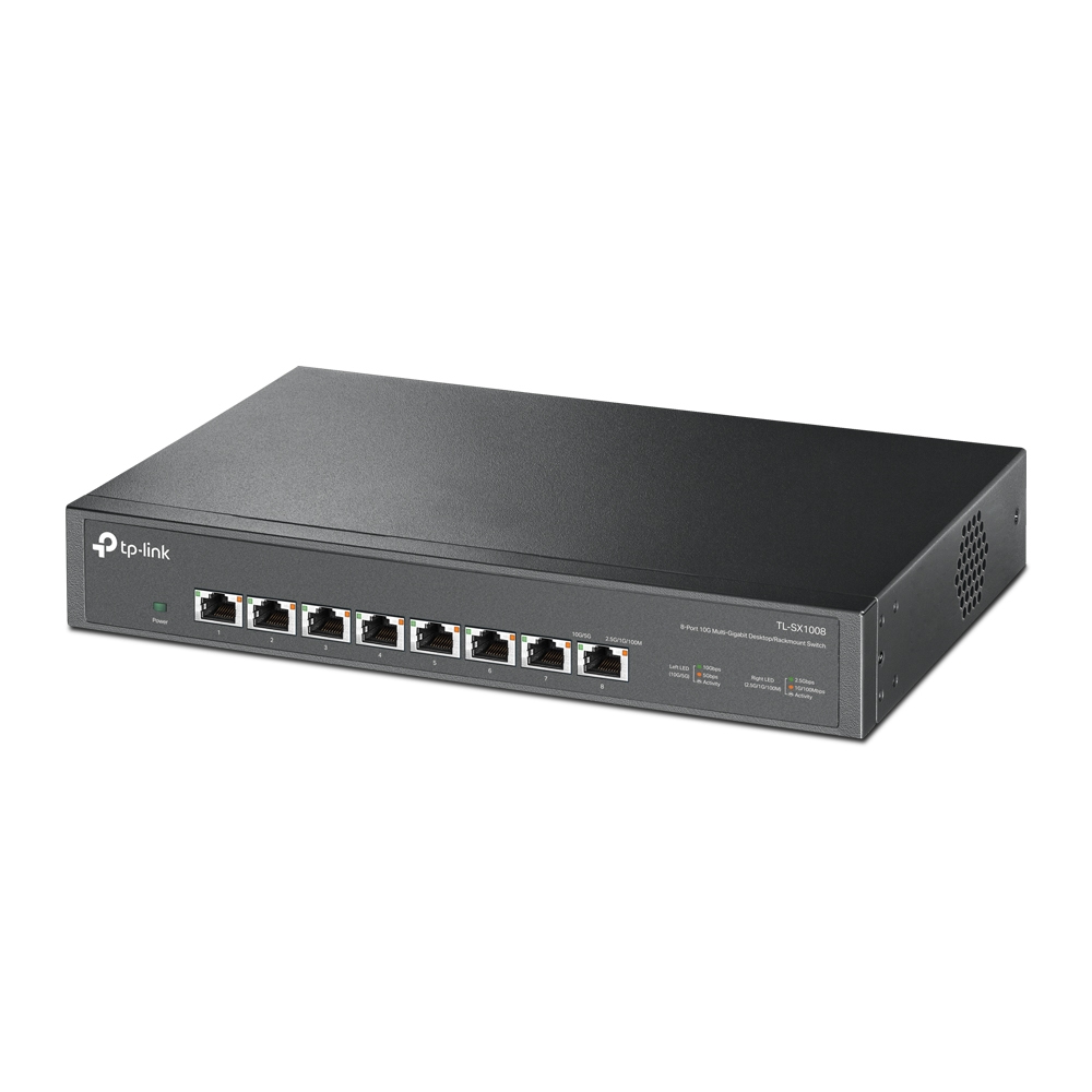 TP-LINK Conmutador multigigabit de 8 puertos 10G PUERTO: 8 puertos RJ45 10G SPEC: Caja de acero de montaje en bastidor de 1U y 13 pulgadas FUNCION: Pl