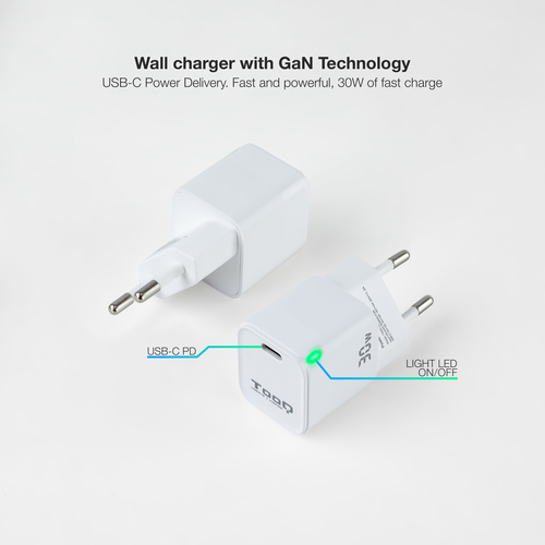 TOOQ CARGADOR DE PARED GAN USB-C/PD 30W