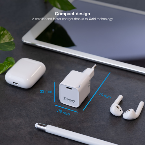 TOOQ CARGADOR DE PARED GAN USB-C/PD 30W