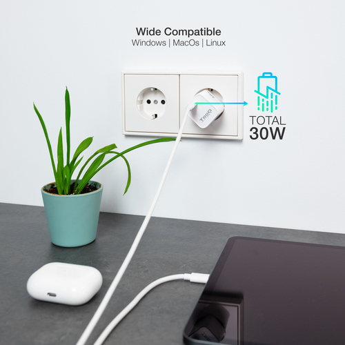 TOOQ CARGADOR DE PARED GAN USB-C/PD 30W