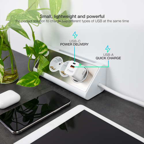 TOOQ CARGADOR DE PARED USB-C/PD + USB-A/QC 20W