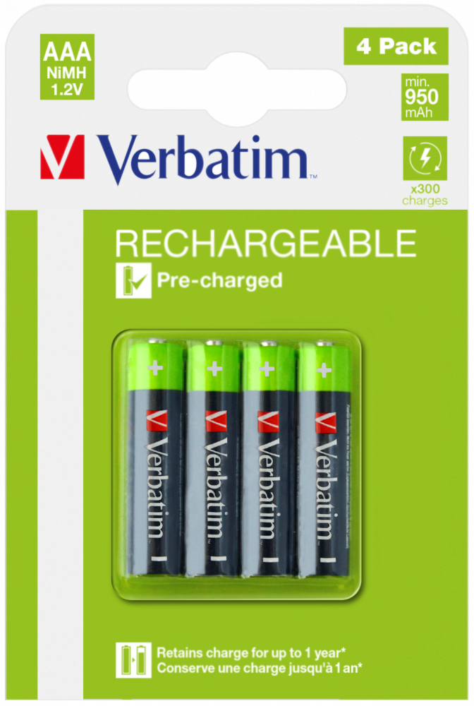 VERBATIM PILAS ALCALINAS RECARGABLES AAA - HR03 - (PACK 4 UDS) (SUSTITUYE 49942)