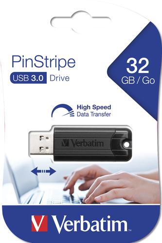 VERBATIM PENDRIVE PINSTRIPE 32GB HIGH SPEED RETRACTIL USB 3.2 NEGRO