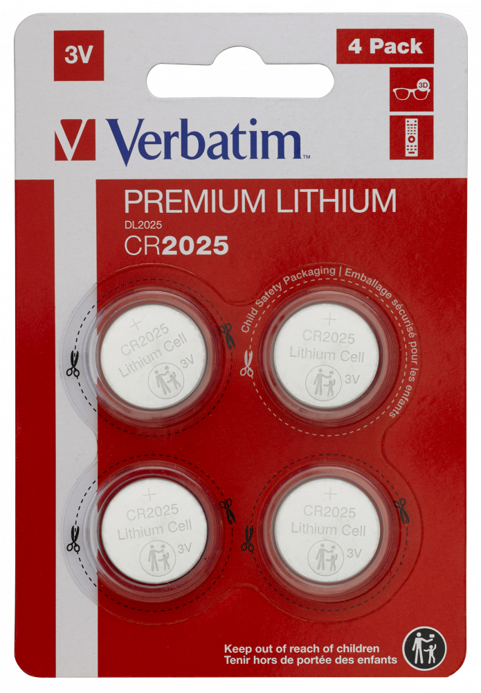 VERBATIM PILAS PLANAS DE LITIO 3V - CR2025 (4 PACK)