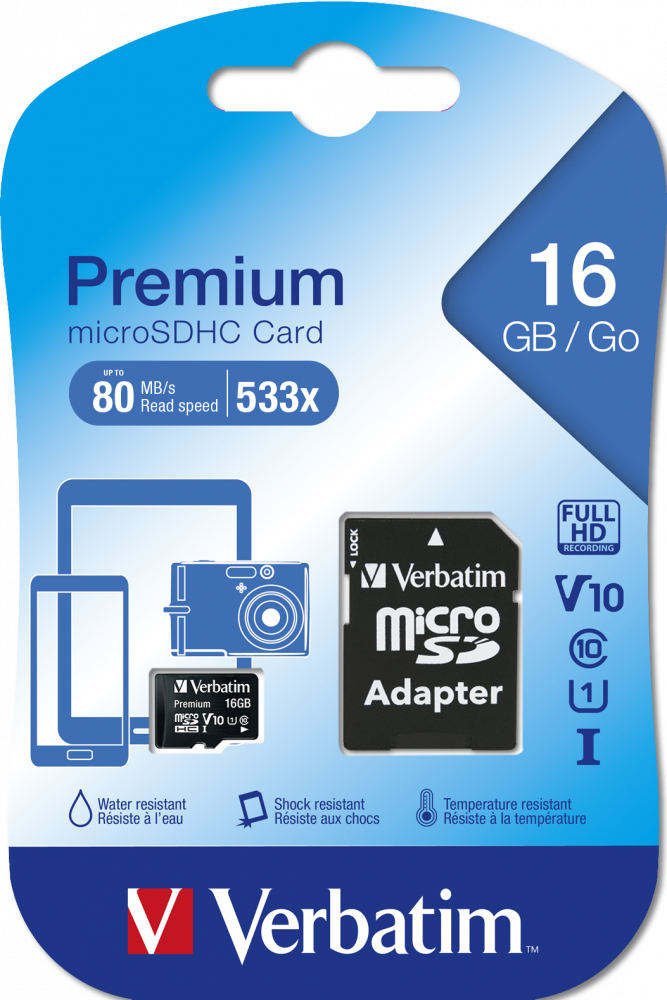 VERBATIM TARJETA MICRO SDHC 16GB CLASE 10 C/ADAPTADOR