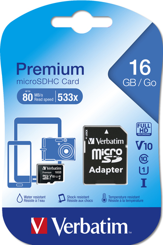 VERBATIM TARJETA MICRO SDHC 16GB CLASE 10 C/ADAPTADOR