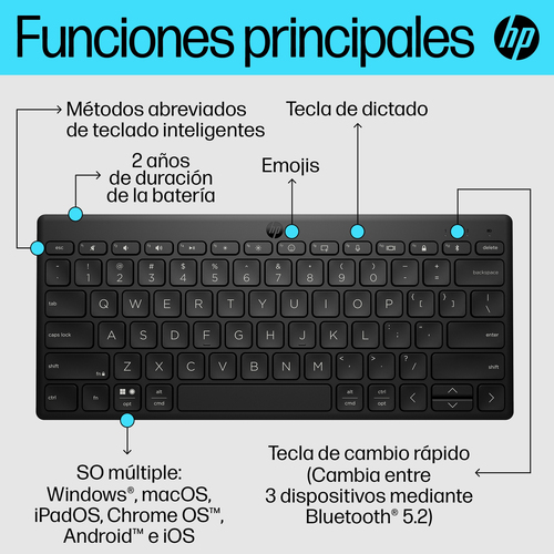 HP Teclado 355 multidispositivo compacto inalambrico