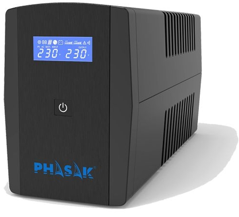 PHASAK SAI  1260VA Sirius Interactivo con AVR, toma protegida y pantalla LCD