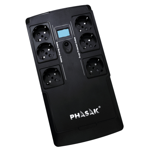 PHASAK SAI 800VA KRYPTOS Interactivo con 6 tomas, USB de carga y RJ45