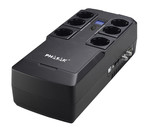 PHASAK SAI 800VA KRYPTOS Interactivo con 6 tomas, USB de carga y RJ45