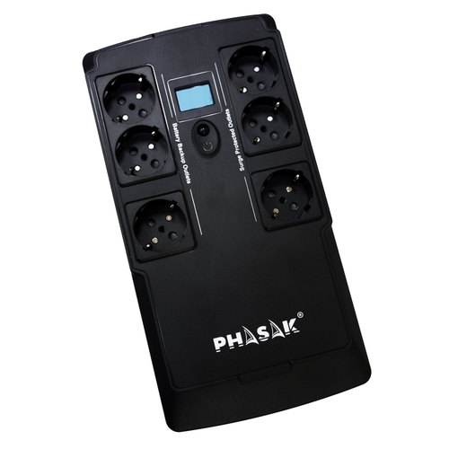PHASAK SAI 800VA KRYPTOS Interactivo con 6 tomas, USB de carga y RJ45