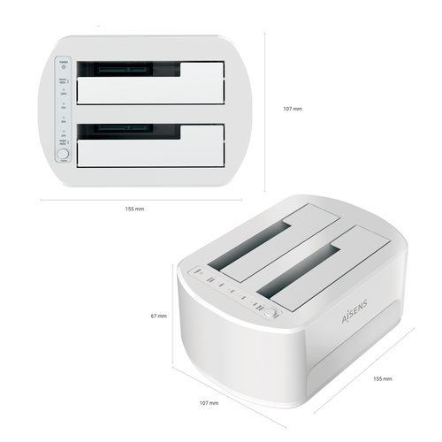 AISENS - ESTACION DE DOCKING DE DOBLE BAHIA ASDS-D02W SATA 2.5/3.5 A USB 3.0/3.1 GEN1, CLONE, BLANCA