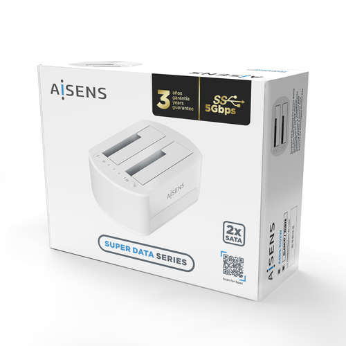 AISENS - ESTACION DE DOCKING DE DOBLE BAHIA ASDS-D02W SATA 2.5/3.5 A USB 3.0/3.1 GEN1, CLONE, BLANCA