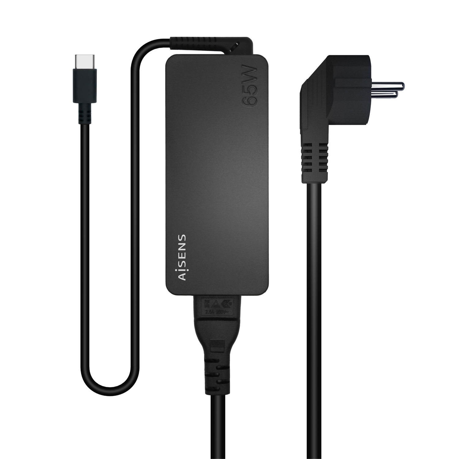 AISENS - CARGADOR 65W PD3.0 1XUSB-C 1.8M, NEGRO