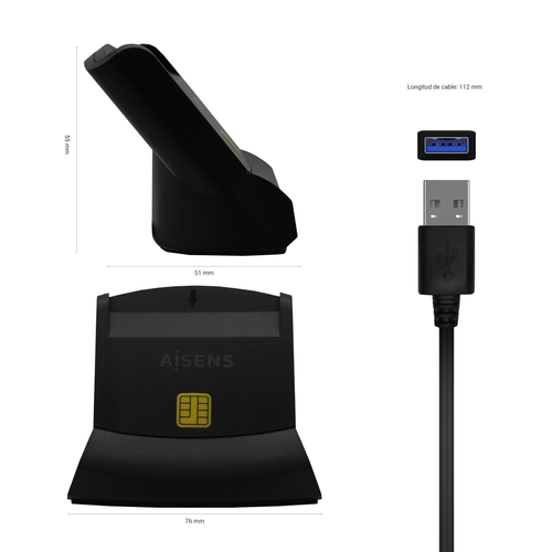 AISENS - LECTOR DE TARJETA INTELIGENTE DNI, NEGRO