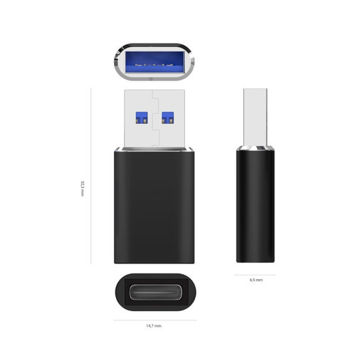 AISENS - MINI ADAPTADOR USB 3.2 GEN2 / USB 2.03A, TIPO USB-C/H-A/M, NEGRO